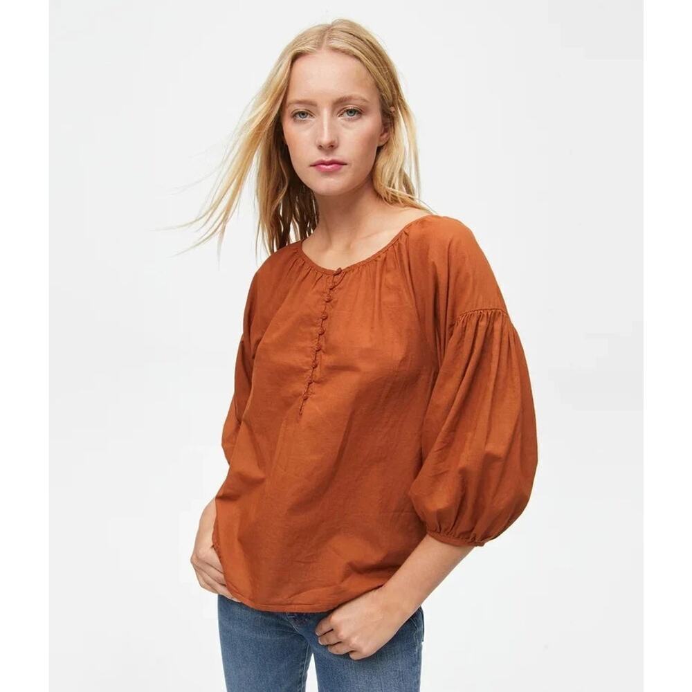 Michael Stars Alexa Balloon Sleeve Blouse - Orange - M